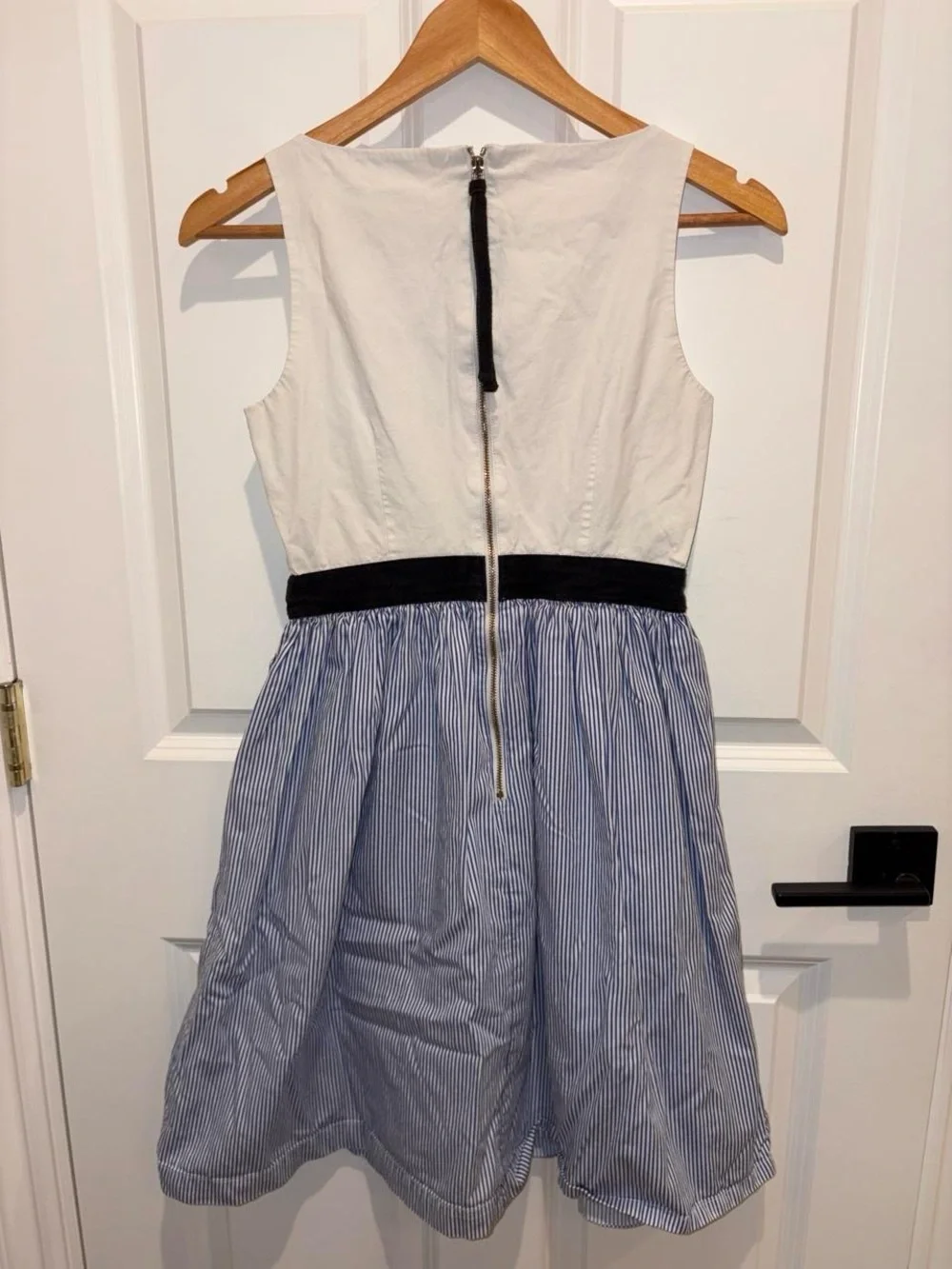 kate spade New York White & Blue Striped Girls' Dress with Black Waistband
